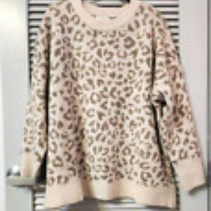 She + Sky Womens Oatmeal Leopard Chunky Sweater XL NWT